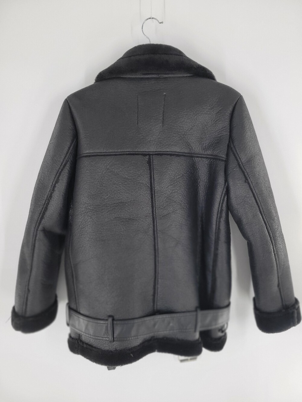 Zara Black Faux Shearling Moto Puffer Jacket Size S - Picture 6 of 8